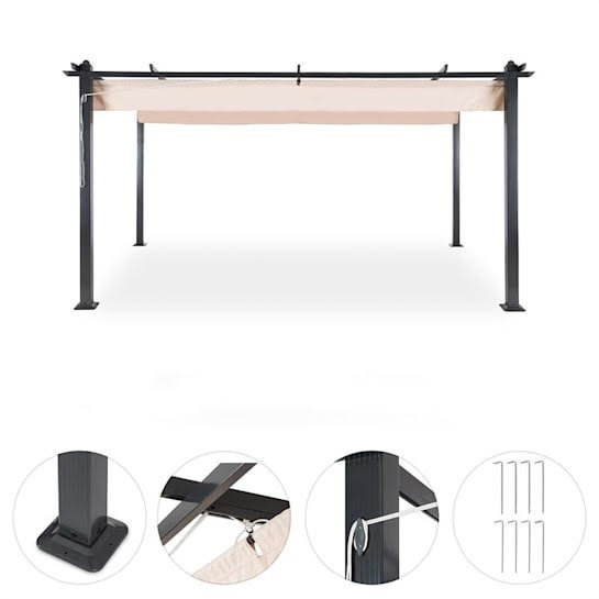 Pergola 3x4 m - Mrkegr aluminiumsramme med justerbar solskjerming