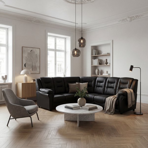 Hjørnesofa svart kunstskinn 5-seters - Beijing Hjørnesofa svart kunstskinn 5-seters - Beijing