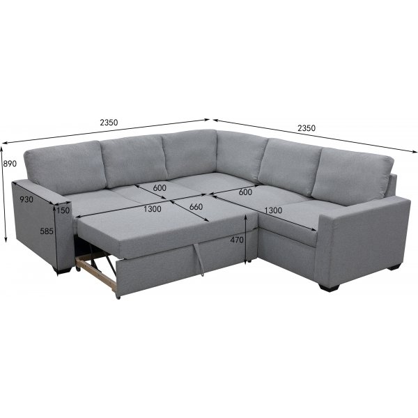Hjørnesofa Belissa med sengefunksjon og oppbevaring - 235x235 cm - mørkegrå Hjørnesofa Belissa med sengefunksjon og oppbevaring - 235x235 cm - mørkegrå