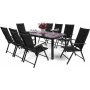 Utespisegruppe Ibiza bord 185cm + 8 stoler - Svart