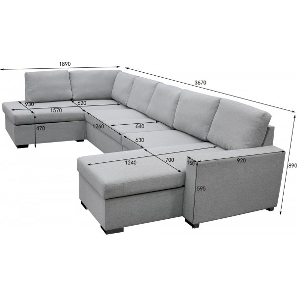 U-sofa Solna XL med oppbevaring - 367 cm - lys grå U-sofa Solna XL med oppbevaring - 367 cm - lys grå