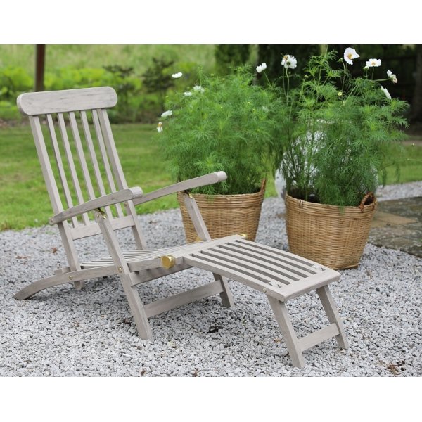 Salt dekkstol med innebygd fotsttte - Gr teak