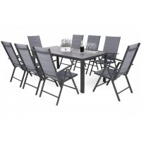 Utespisegruppe Ibiza bord 185cm + 8 stoler - Grå/mørk grå Utespisegruppe Ibiza bord 185cm + 8 stoler - Grå/mørk grå