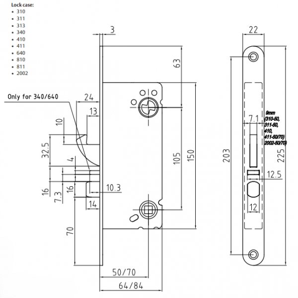 Låshus ASSA ABLOY 2002-50 - Høyre Låshus ASSA ABLOY 2002-50 - Høyre
