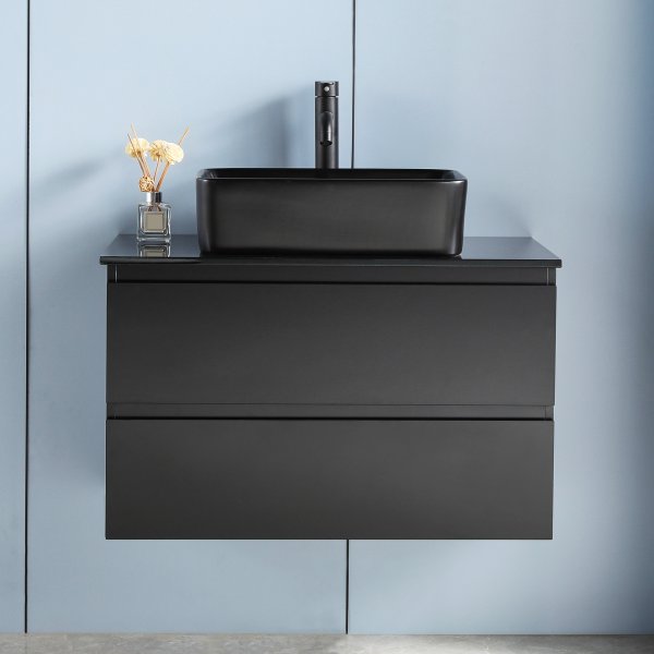 Servantskap 60 cm | Med vask i svart design | Nimbus