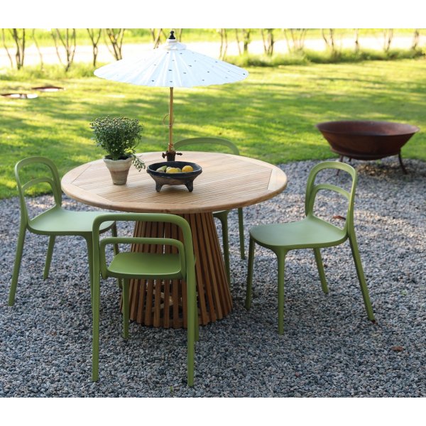 Spisegruppe Salt teak: Teakbord, rundt, 120 cm inkl. 4 stk Nordan stoler