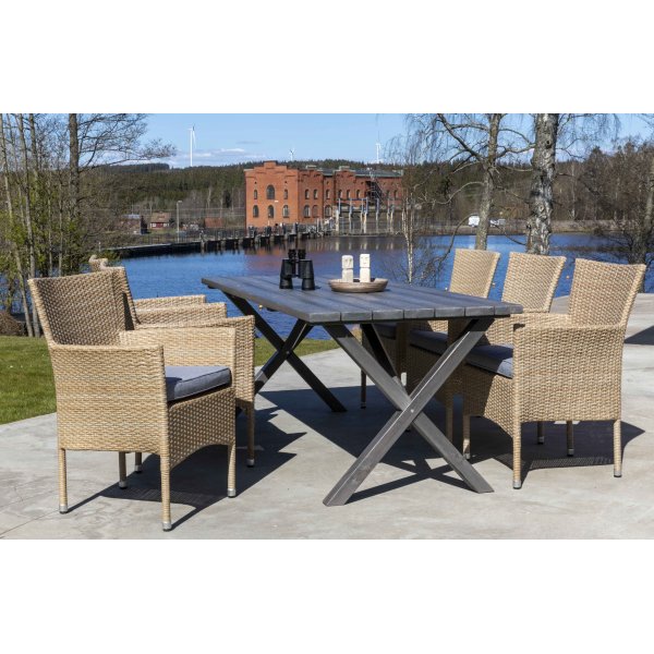 Scottsdale utespisegruppe med 6 stk lenestoler og spisebord 190 cm - Natur