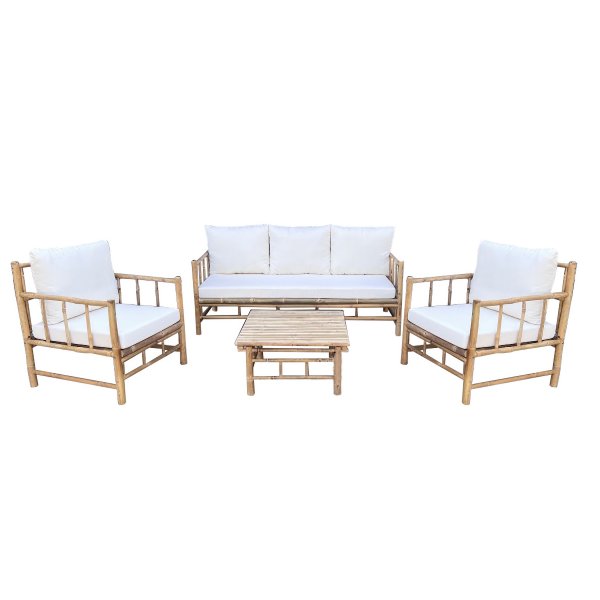 Loungegruppe Natur med hvite puter og bord - Bakg�rd