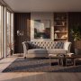 1 3-seters Chesterfield-sofa - grå fløyel med knappesøm - bredde 210 cm