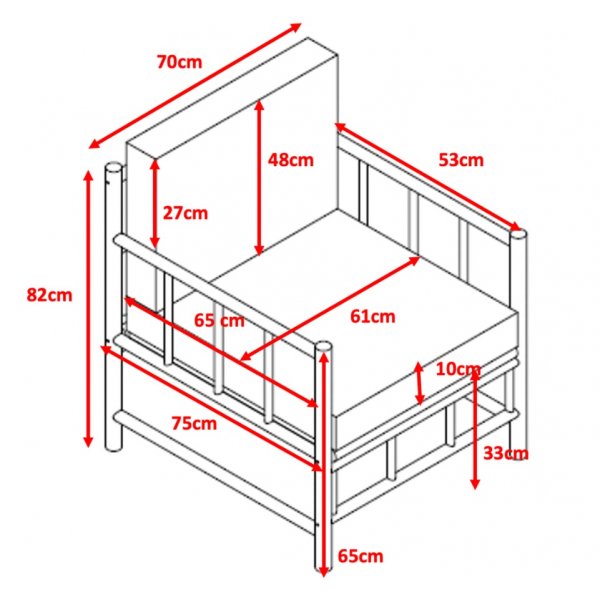 Tinka bambus utend�rs gruppe; 3-seters sofa med bord og 2 lenestoler - Bambus