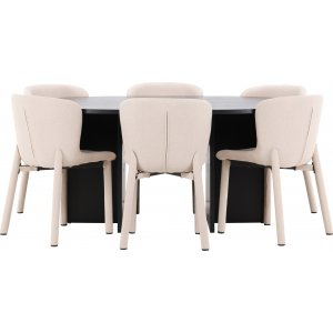 Spisebord Strada med 6 Astoria stoler - Beige/svart