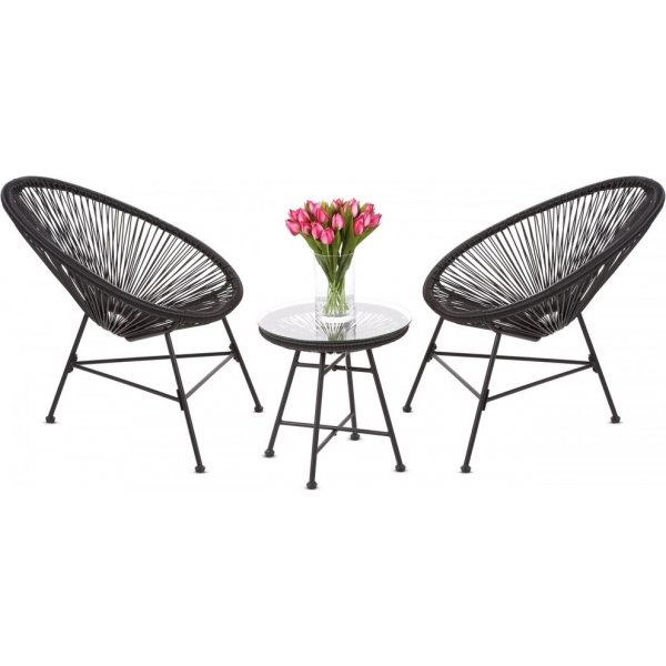 Cafgruppe Fiji bord + 2 stoler - Svart