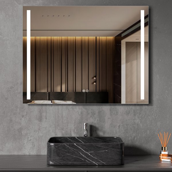 Baderomsspeil 90 x 70 cm med LED-belysning p sidene og antidugg, rektangulrt