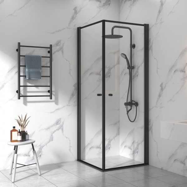 Dusjkabinett 80x80cm | Aluminium og sikkerhetsglass | Svart ramme