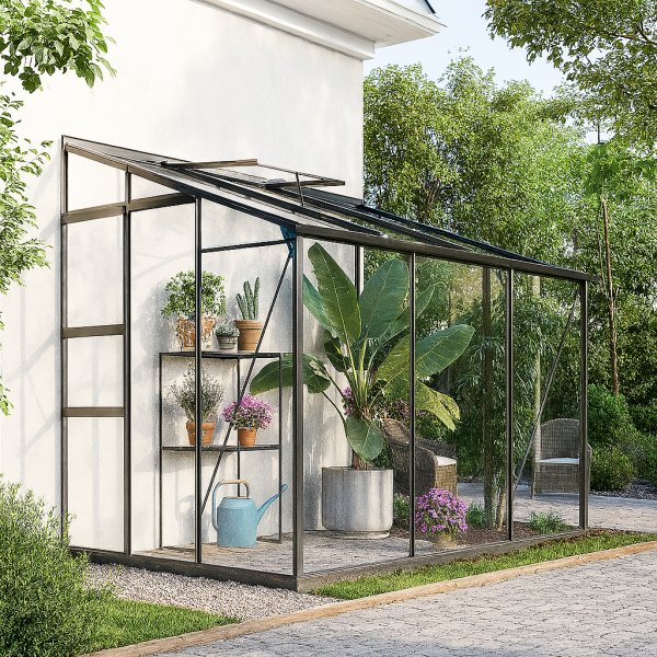 Veggdrivhus Nimas 4,8 m² - svart - herdet glass + Drivhusrengjøring Veggdrivhus Nimas 4,8 m² - svart - herdet glass + Drivhusrengjøring