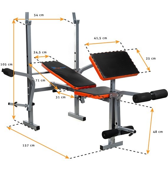 Benk med vektstativ og manualpute Benk med vektstativ og manualpute