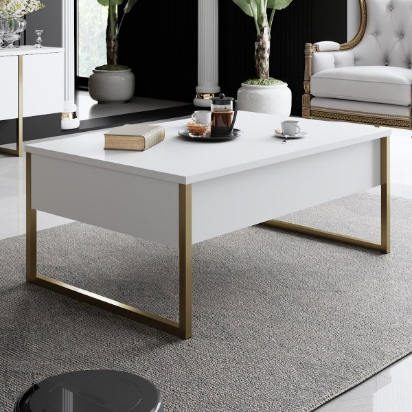 Lux sofabord 90 x 60 cm - Hvit/gull Lux sofabord 90 x 60 cm - Hvit/gull