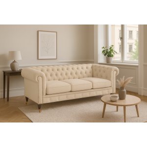Sofa Chesterfield Cambridge Deluxe 225 cm - Lys grå beige fløyel Sofa Chesterfield Cambridge Deluxe 225 cm - Lys grå beige fløyel