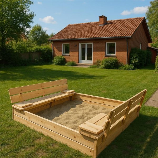 Sandkasse med lokk og benk 157x157 cm FSC-sertifisert tre Sandkasse med lokk og benk 157x157 cm FSC-sertifisert tre