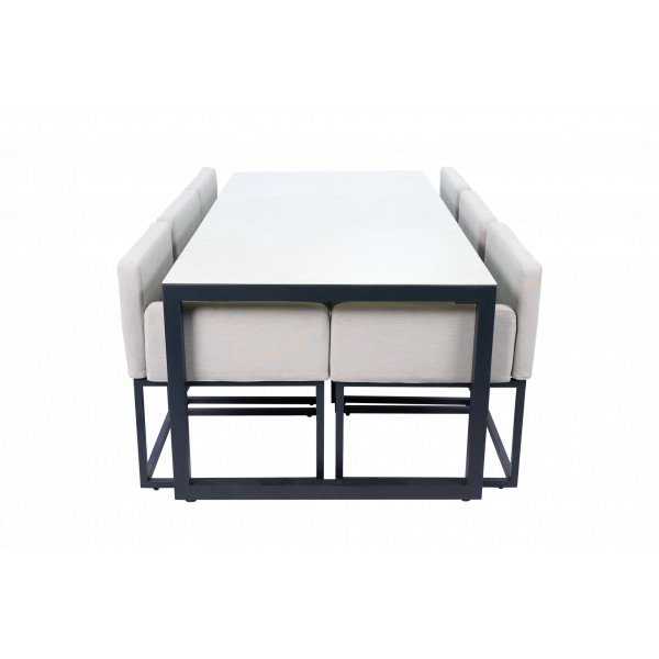 Spisegruppe 6 stoler + bord 215 cm + gr�/svart utend�rs spisegruppe