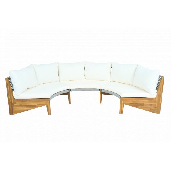 Rundt sofasett med bord | To sofaer i tau og akasietre | Kremfarget