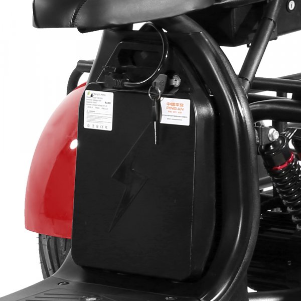 Elscooter Trehjuling - Rød 2000W + Lås kjede Elscooter Trehjuling - Rød 2000W + Lås kjede