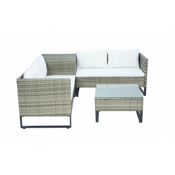 Hjørnesofasett grå kunstrottingsofa med bord og puteboks + Flekkfjerner for møbler Hjørnesofasett grå kunstrottingsofa med bord og puteboks + Flekkfjerner for møbler