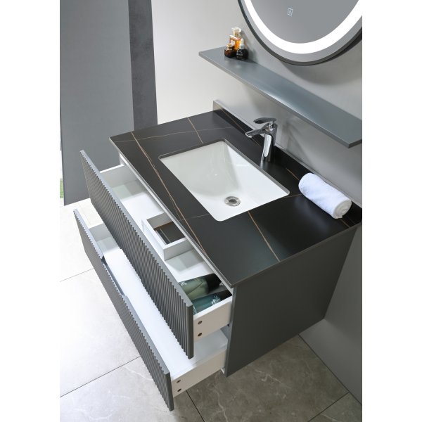 Baderomsmbler Lazien - Gr og svart marmorimitasjon