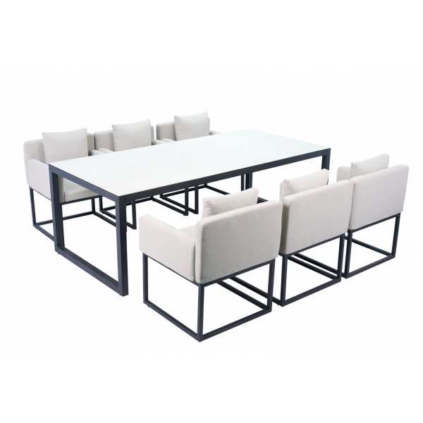 Spisegruppe 6 stoler + bord 215 cm + gr�/svart utend�rs spisegruppe