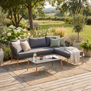Utend�rs loungesett Ipanema gr� - Olefin + Flekkfjerner for m�bler