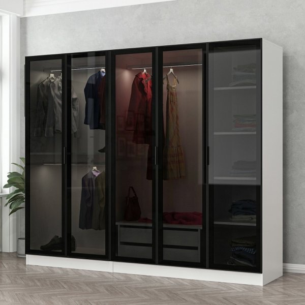 Cavolo garderobeskap 225x52x210 cm - Hvit/svart