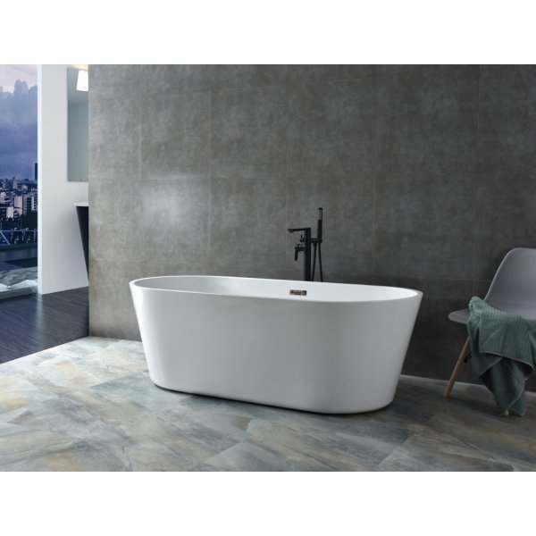 Frittst�ende badekar 140 � 75 cm - h�yglanset hvit akryl