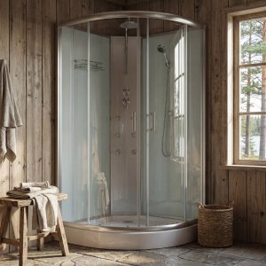 Dusjkabinett 90�90x210 cm | Helt lukket med hvitt glass og massasje | Nebula