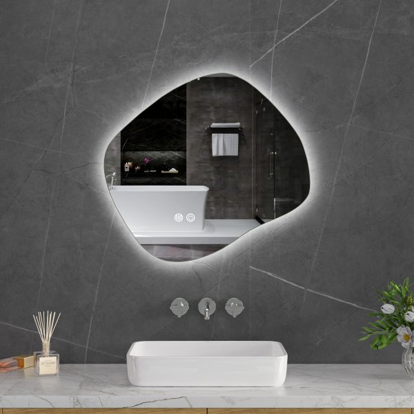 LED-speil 60x55 cm med antidugg og justerbar belysning