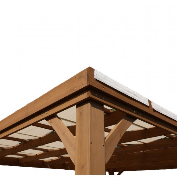 Trepergola i mørkebrun furu - Søyler og bjelker - 365x300 cm, høyde 215 cm Trepergola i mørkebrun furu - Søyler og bjelker - 365x300 cm, høyde 215 cm