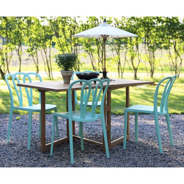 Spisegruppe Saltö teak: Klaffbord i teak inkl. 4 stk. Bally stoler Spisegruppe Saltö teak: Klaffbord i teak inkl. 4 stk. Bally stoler