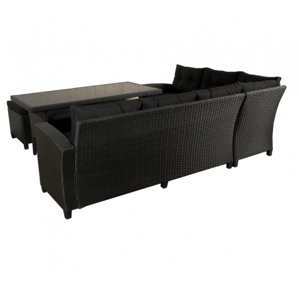 New York utend�rs gruppe; hj�rnesofa med bord og fotskammel - Sort kunstrotting