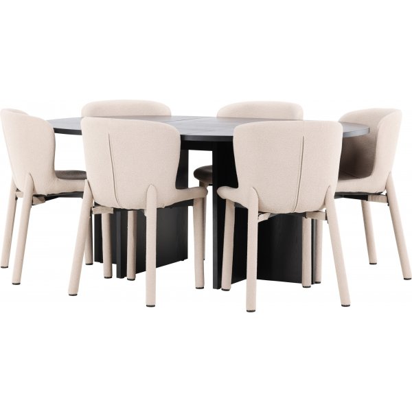 Spisebord Strada med 6 Astoria stoler - Beige/svart Spisebord Strada med 6 Astoria stoler - Beige/svart