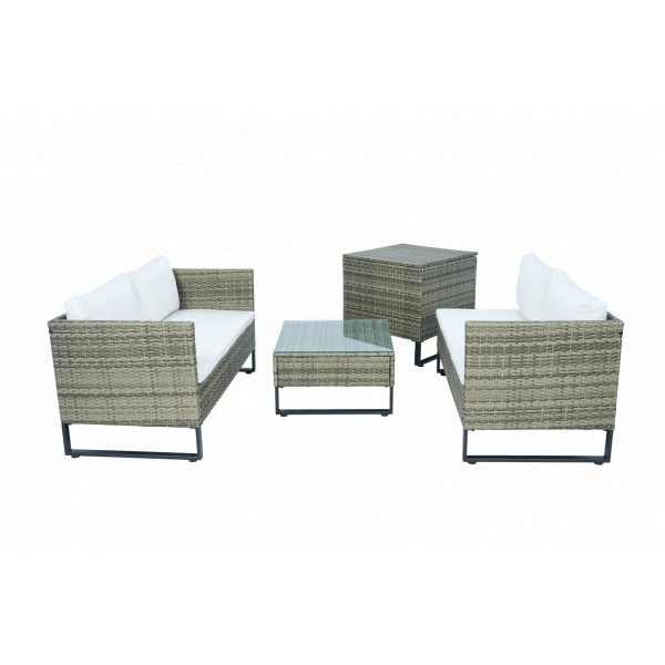 Hjørnesofasett grå kunstrottingsofa med bord og puteboks + Flekkfjerner for møbler Hjørnesofasett grå kunstrottingsofa med bord og puteboks + Flekkfjerner for møbler