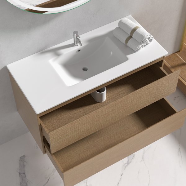 Baderomsmbler Milan 100 cm - Lyst tre + Toalettpapirholder