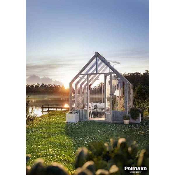 Drivhus Emilia med fundament 5,4 m² – Gråbehandlet tre - Herdet glas Drivhus Emilia med fundament 5,4 m² – Gråbehandlet tre - Herdet glas