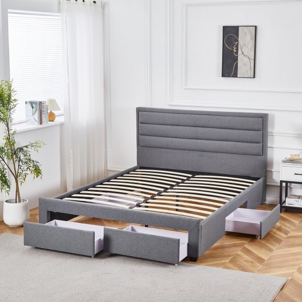 Sengeramme med oppbevaring inkludert hodegavl 180 x 200 cm - Gr�