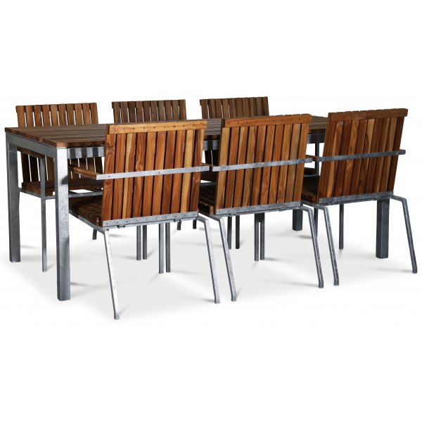 Alva spisebord 190x90 cm - Teak / Galvanisert stål Alva spisebord 190x90 cm - Teak / Galvanisert stål