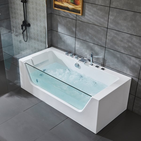 Boblebad med glassfront 170x80cm | Ergonomisk nakkepute | BK-019