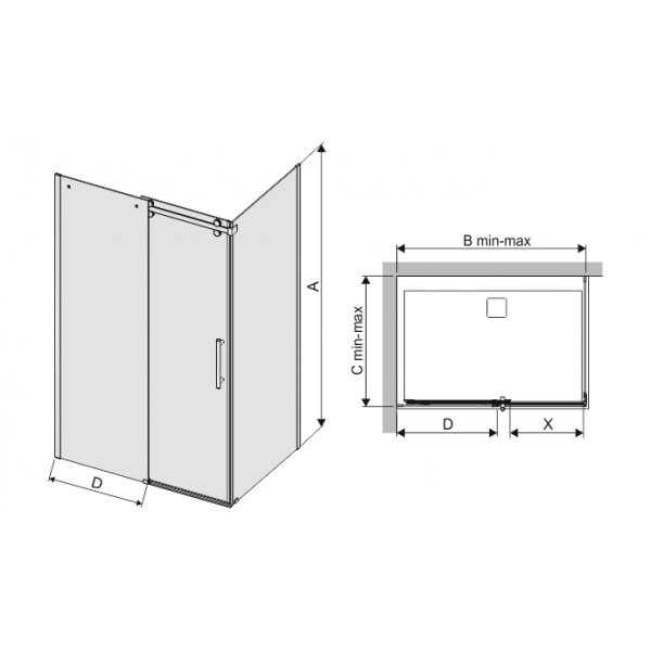 Altus dusjhjørne med skyvedør - 8 mm glass (mange størrelser) Altus dusjhjørne med skyvedør - 8 mm glass (mange størrelser)