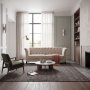 Chesterfield 3-seters sofa i beige fl�yel - 210 cm med svarte lakkerte ben