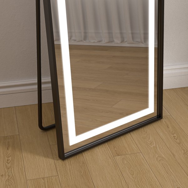 Stende speil med belysning - 170x50 cm - svart ramme