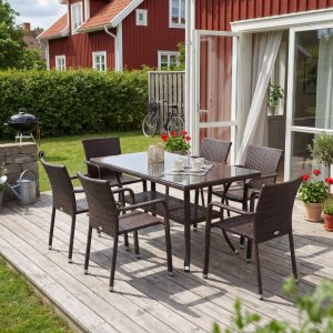 Spisegruppe Sumba bord + 6 stoler - Brun