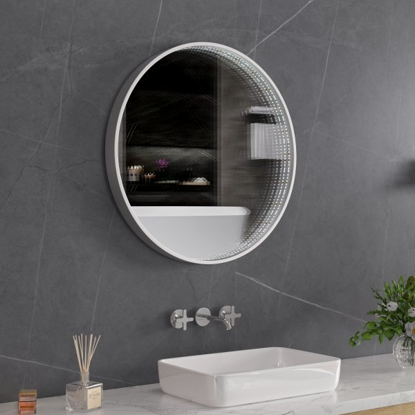 Tunnelspeil 60 cm med LED-belysning og aluminiumsramme