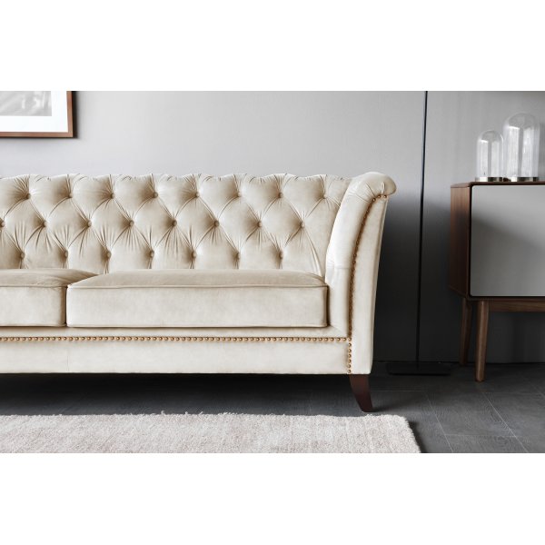 Chesterfield 3-seters sofa 210 cm beige fl�yel